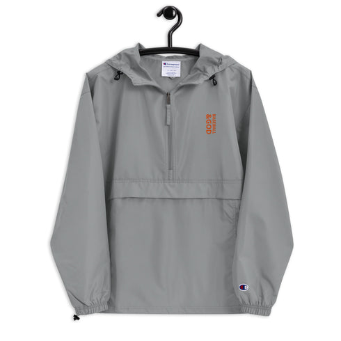 Baseball &God Vertical Orange Embroidered Champion Packable Jacket